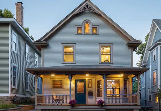 Victorian home at night