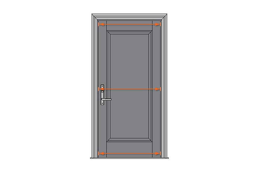 An illustration of a front door showing where to measure panel width.