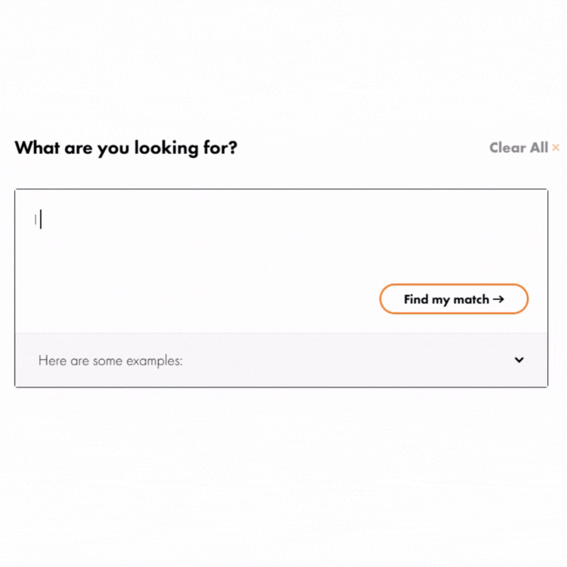 User searches "I need a new sliding door for my home in florida!" and then clicks "Find my match" button