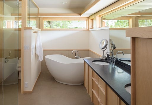 modern bathroom with awning windows